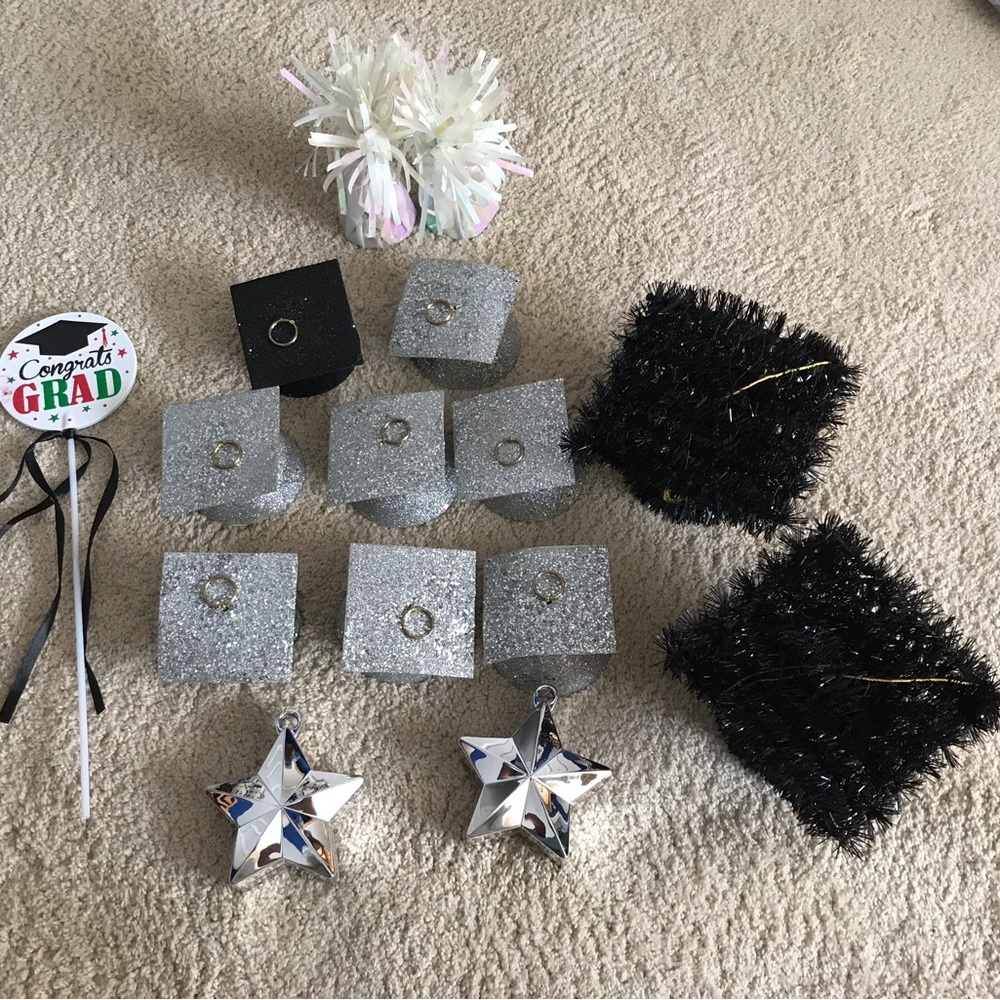 Graduation Party Decor Set with Silver and Black Accents